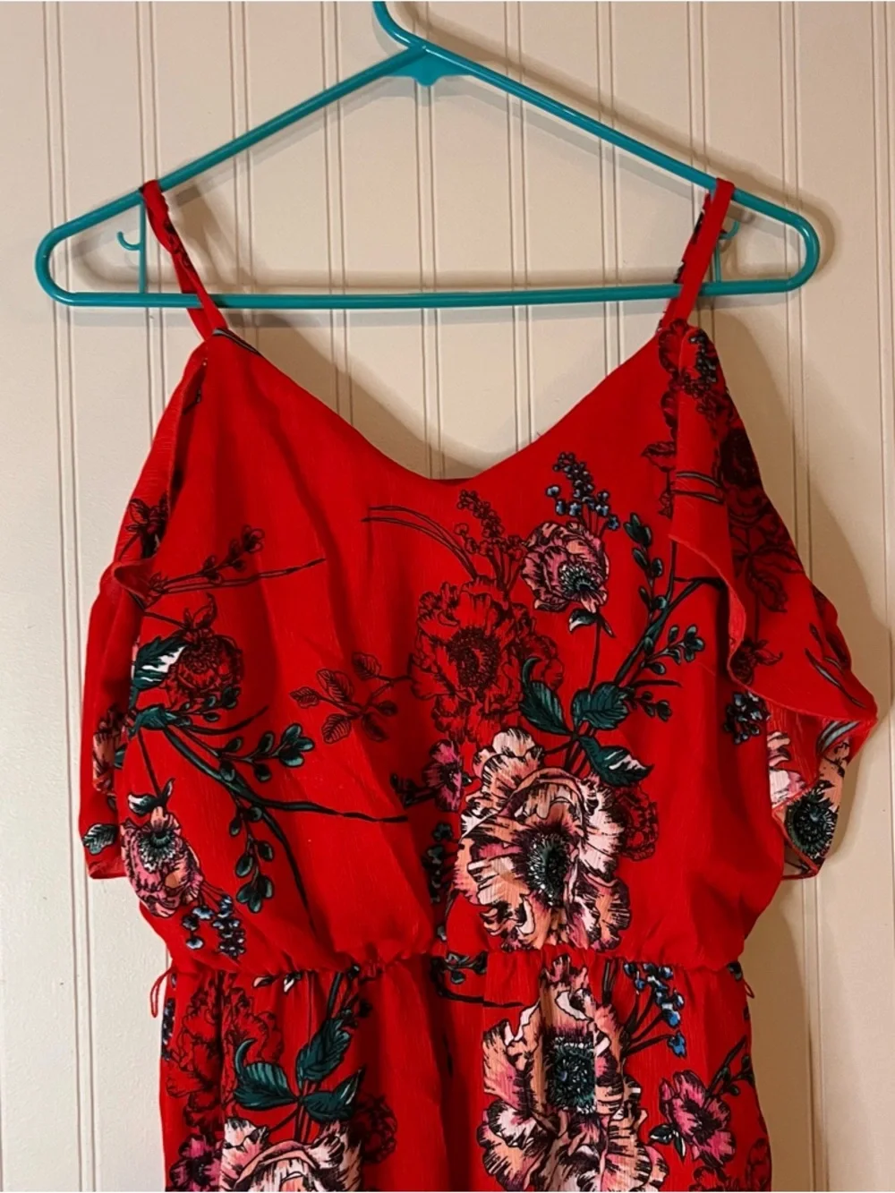 bailey blue Red Floral Ruffle-Sleeve Jumpsuit - Picture 5 of 6